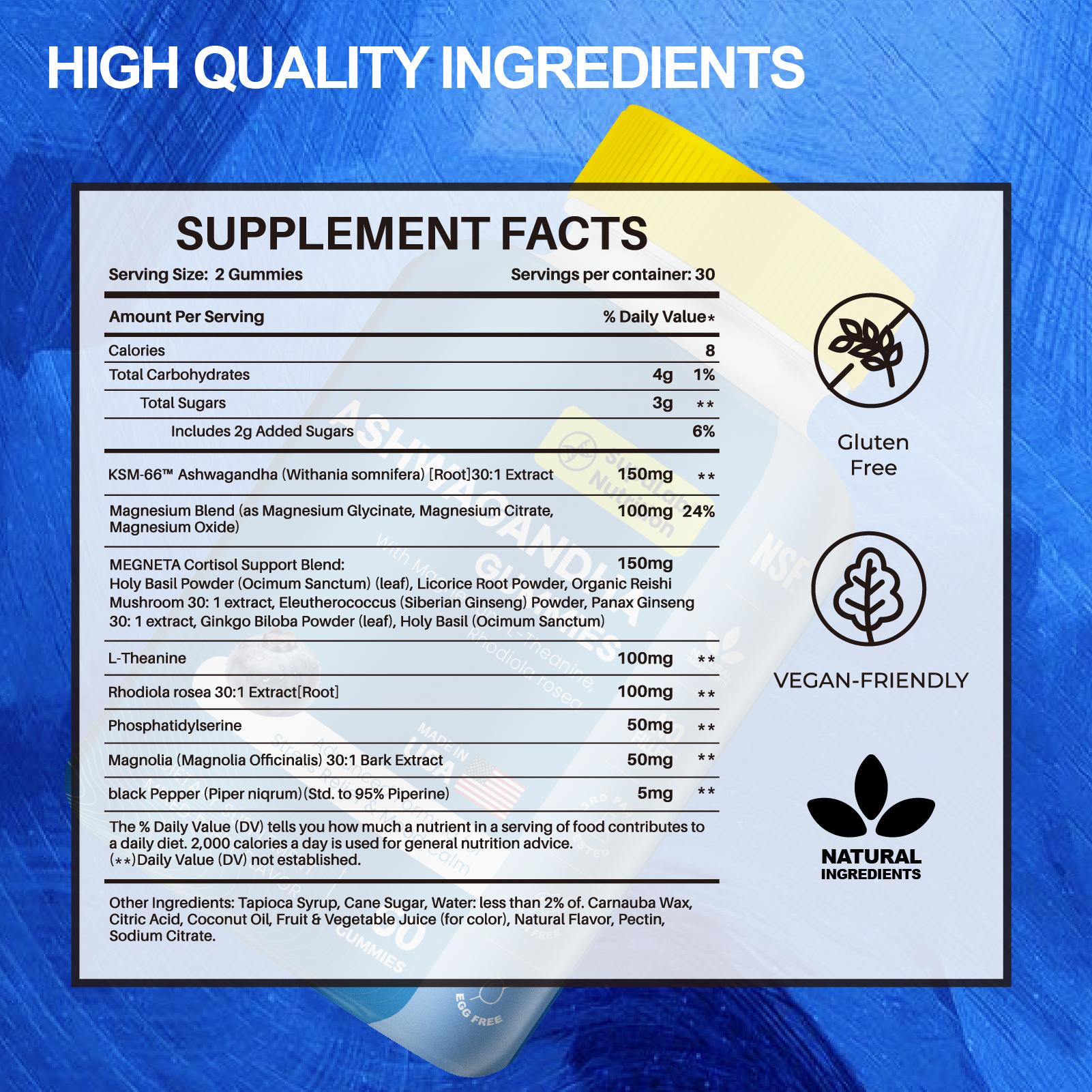 MEGNETA Ashwagandha Gummies - Cortisol Balance, Energy, Sleep & Mood - 16 in 1 Supplement - Healthcare, Dietary