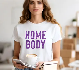 Lady's Cotton Short-Sleeve T-Shirt, Purple Polyester Cozy Crewneck Home Top