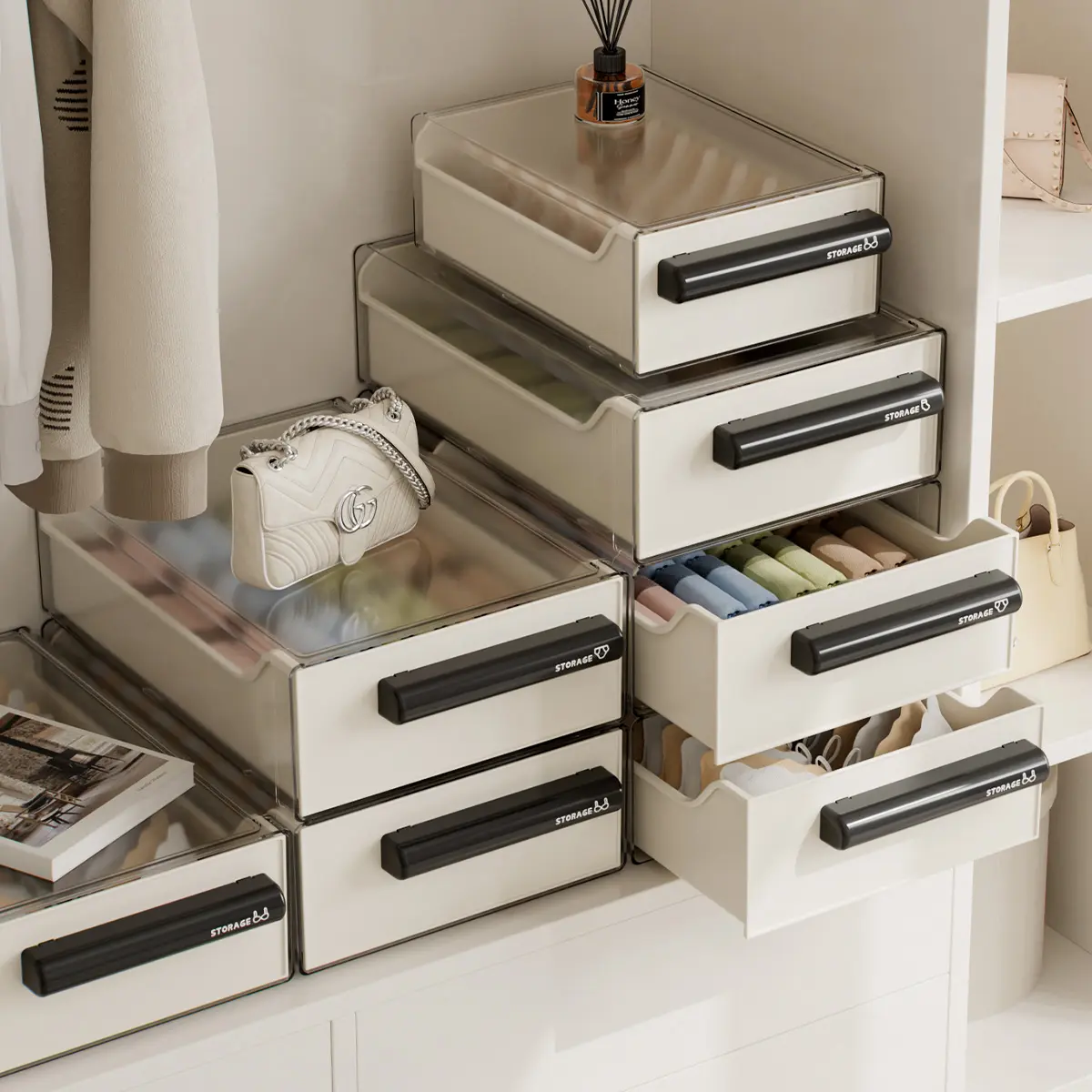 MiAoLi 3-in-1 Square Classic Eco-Friendly Underwear Storage Box, Dust-Proof Home Organizer with Aromatherapy, Multifunctional Solution for Clothes & Intimate Garments