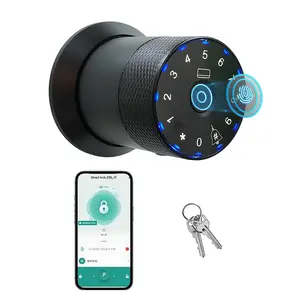 Smart Knob Door Lock with Tuya APP, Keyless Entry Door Lock with Fingerprint, IC Card & Key, No-Drilling Replacement for Standard Spherical & 3-Bar Mechanical Locks, Aluminum Alloy (Black/Bronze)