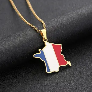 French map pendant necklace Creative map necklace unisex couple jewelry souvenir 18K gold plated no fading perfect gift