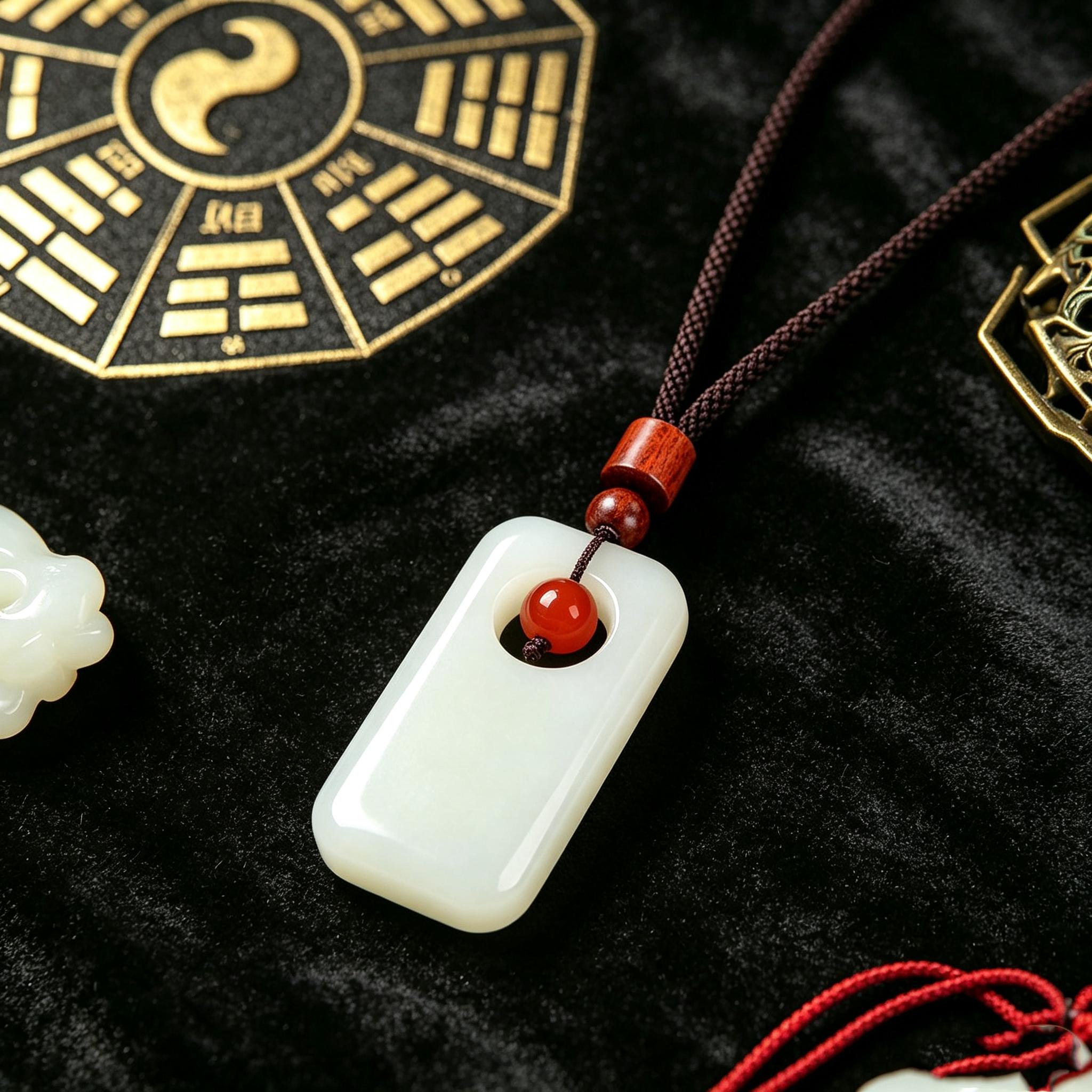 Traditional Taoist 'Peaceful and Unworried' White Spiritual Charm Pendant - Long Unisex Religious Pendant Necklace, Daily Wear Spiritual Jewelry for Peace, Fortune, Career Boost, Taoist Charm