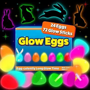 24 Easter Glow Eggs & 72 Mini Glow Sticks 96pcs Total, Glow-in-The-Dark Kids Teens Adults Easter Basket Stuffers Fillers Gift, Egg Hunt Game Bulk Party Favors, Boys Girls Classroom