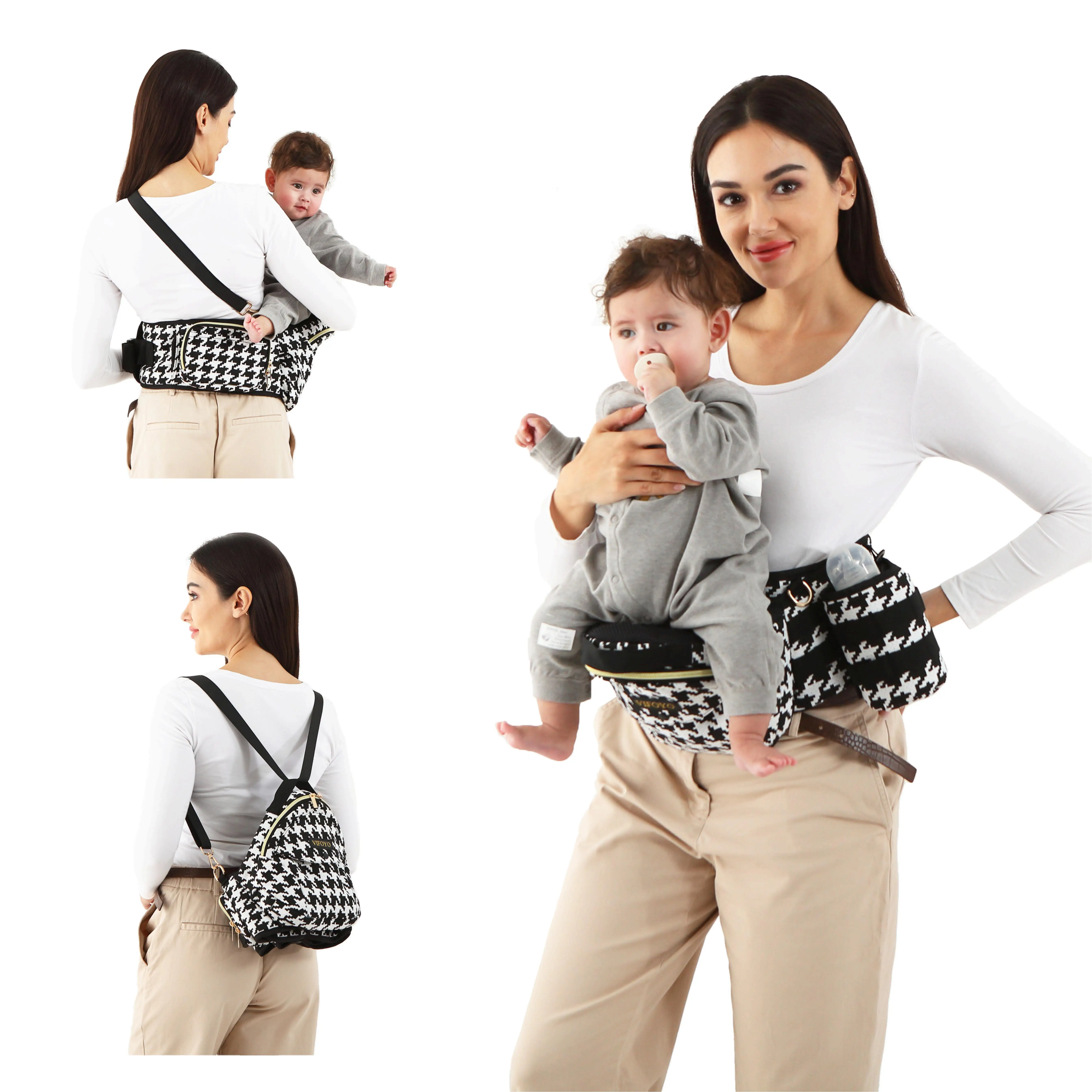 3-in-1 Baby Hip Seat Carrier: Diaper Bag + Backpack + Lumbar Support, CPC Certified with Molle Bottle Bag, for Newborns & Toddlers up to 45lbs