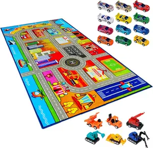 Carpet Playmat Rug with 18 Toy Cars Rug for Age 3+ Colorful Non Slip City Rug for Track Rug Play Mat Playroom Bedroom Classroom Nursery Rug