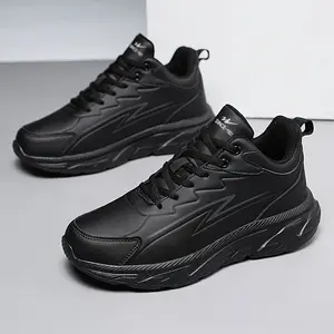 Men's Black Road Running Shoes - Casual Sporty Style, Durable Rubber Sole, Comfortable Fabric Lining, Low-Top Lace-Up Sneakers for All Seasons, Sports Shoes | Low-top sneakers | Comfortable lining