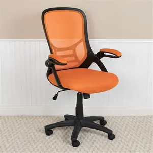 212 MAIN 26.5 in. High-Back Orange Mesh Ergonomic Swivel Office Chair with Adjustable Seat Height, Black Finish Frame, Flip-Up Arms, Contemporary Home Decor, Requires Assembly