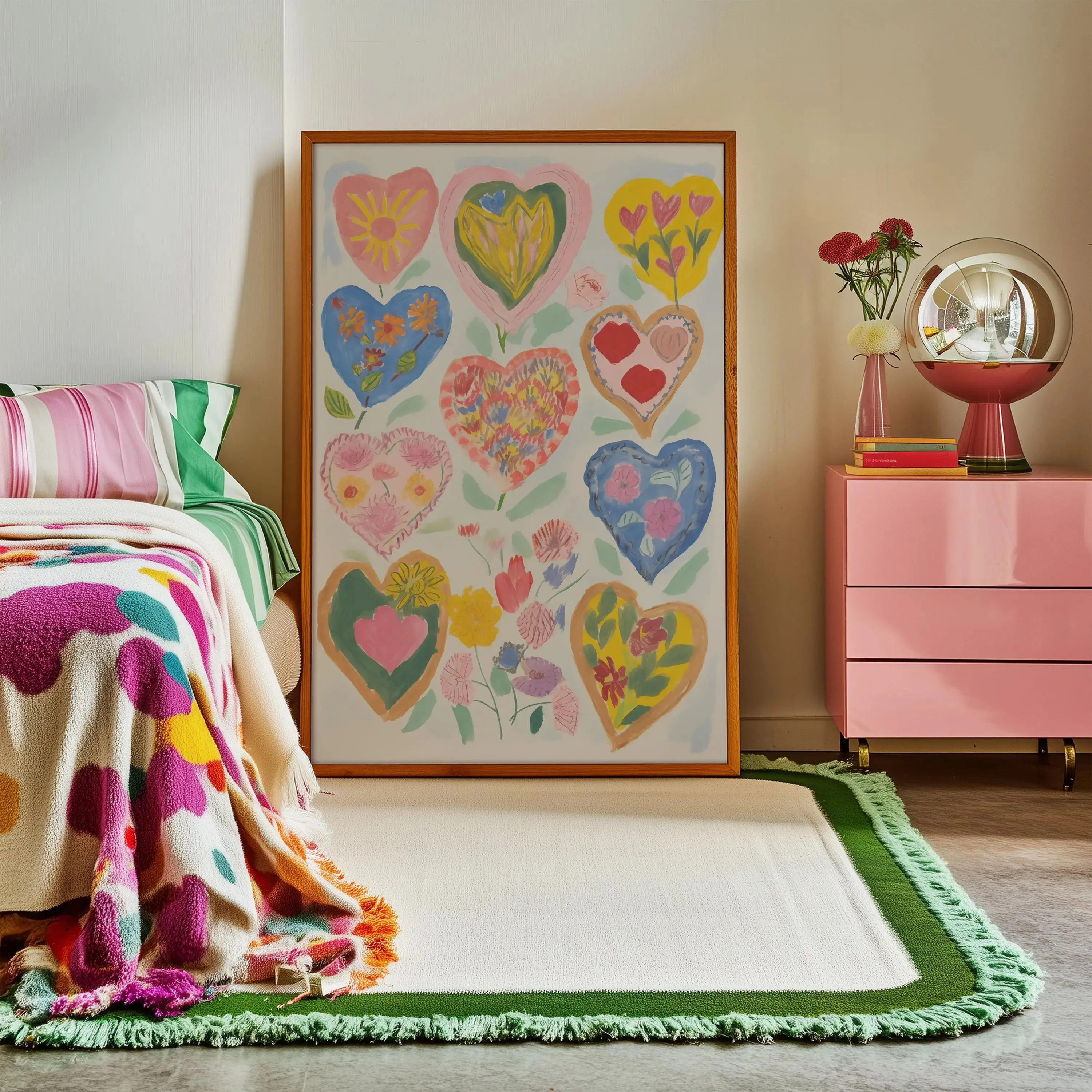 Vintage Heart Poster Unframed : Colorful Floral Boho Wall Art