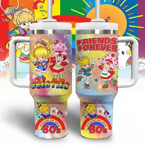 Strawberry & Rainbow Bestie Custom Cup 40 oz 20 oz Tumbler With Handle, Ideal Gifts, Gifts for her