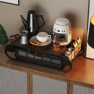 Iron Coffee Pod Drawer Holder, Wooden & Metal Coffee Capsule Storage Rack, Drawer-Type Organizer for Home & Office