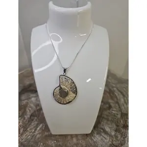 Ammonite Fossil Pendant Crystal Necklace - Handmade, 18-in Silver Chain, CrystalCloud Company, Crystal Necklaces