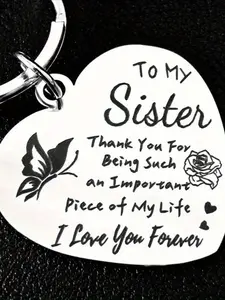 Stainless steel sister keychain, Floral pattern keychain, engraved with a heart shape, featuring the message 'Thank you for being an important part of my life', with rose designs, a gift for birthdays, weddings