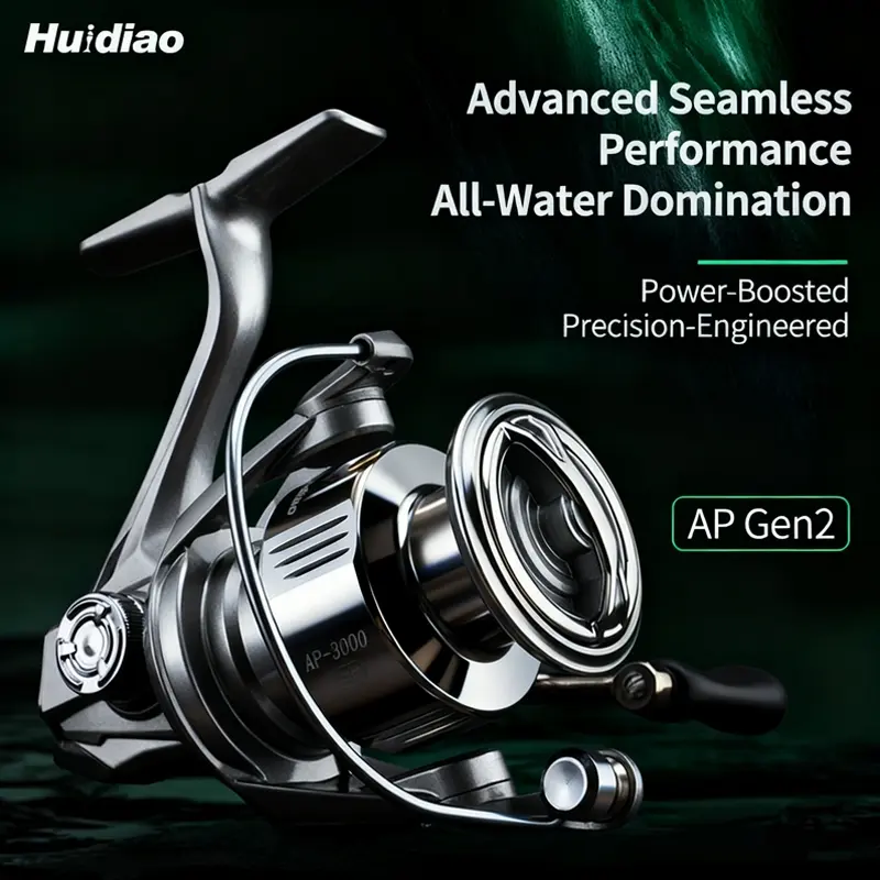 Huidiao AP-II Zero Play Spinning Reel 4+1 Shielded Bearings for Smooth Casting 5.2:1 Gear Ratio 12KG/26LB Max Drag Powerful Fishing Reel 1000-7000 Series Metal Spool&Handle Corrosion-Resistant Lure Reel for Freshwater&Saltwater