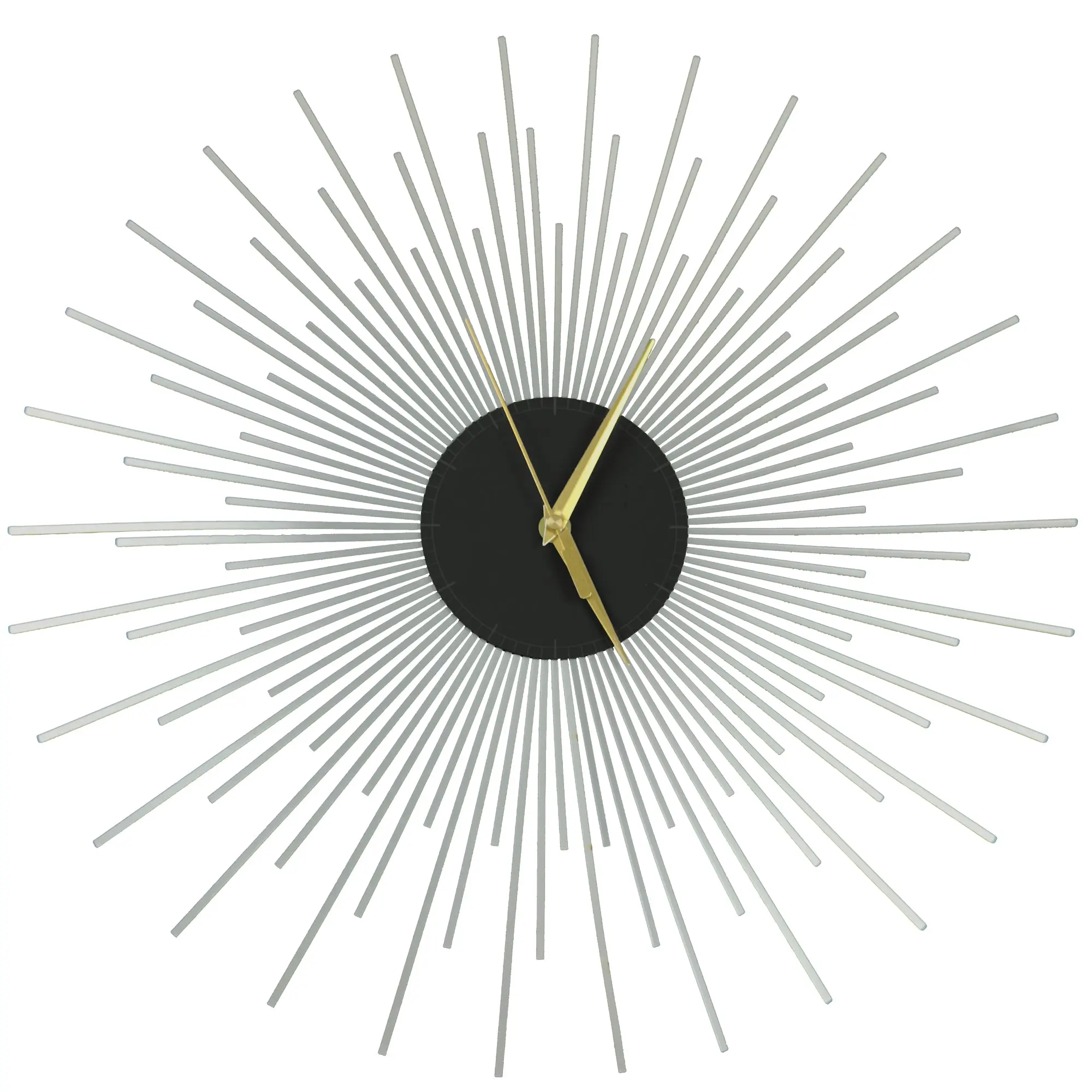 Silver Starburst Wall Clock | Mid Century Modern | Atomic Sunburst | Eames Era Art