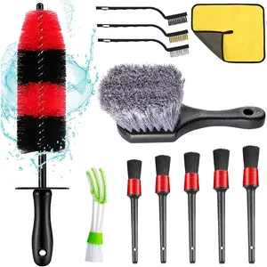 12 count  Wheel & Tire Brush Kit,Including 17inch Long Wheel Brush,Short Handle Tire Brush,5pcs Detailing Brushes Kit & 3 count Wire Brushes for Cleaning  Wheels & Interior Exterior