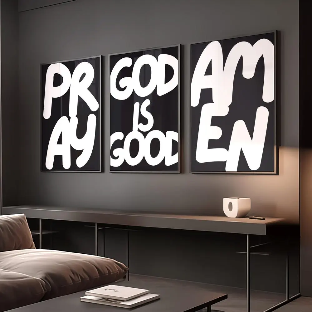 Set Of 3 Christian Prints - Christian Wall Art, Modern Faith Quote Poster, Minimal Bible Verse Print, Contemporary Christian Home Decor