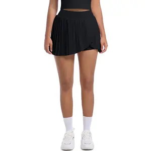 Tennis skirt pleated skirt yoga fitness skirt anti-light quick-drying pants skirt yoga sweatpants workout sets women Athletic Black Skort