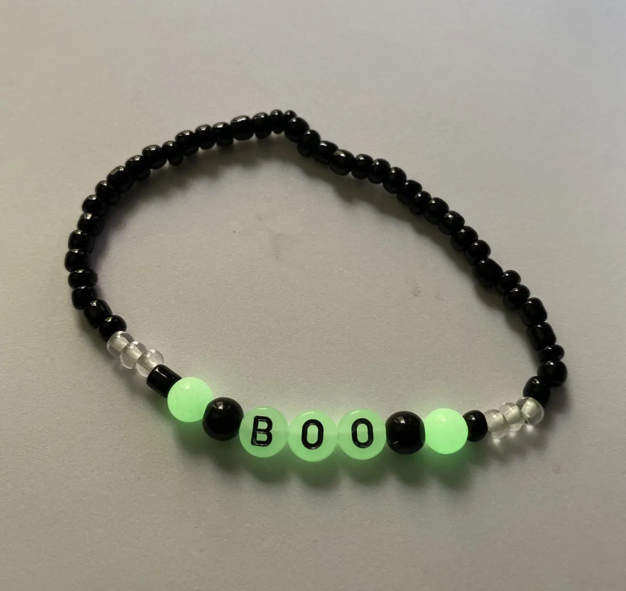Handmade Halloween Boo Stretchy Bracelet Glow-in-the-Dark Size 7