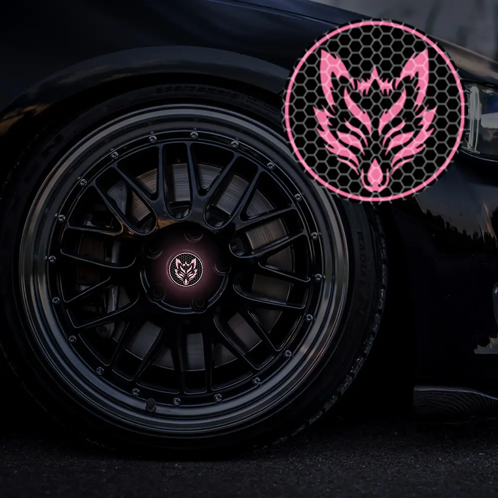 4pcs/set Fox Car Wheel Center Stickers, Fox Pattern Car Wheel Reflective Stickers for SUVs and Trucks - Night Driving Safety Warning Stickers, Exterior Vinyl DIY Self Adhesive Fashion Stickers.