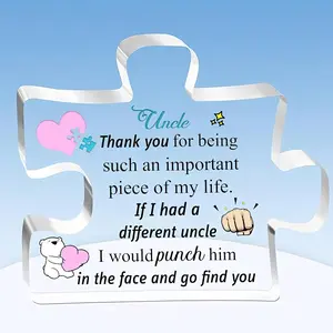 Acrylic effect/Pattern Uncle Puzzle Shaped Plaques Father's Gifts for Uncle Appreciate Birthday Present Ideas Acrylic Signs from Niece Nephew Desk Decorations to My Uncle