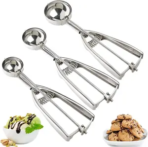 3-Piece Stainless Steel Cookie & Ice Cream Scoop Set – Trigger Release Scoopers for Baking, Cookie Dough & Desserts, Durable Kitchen Tools for Perfect Portions
