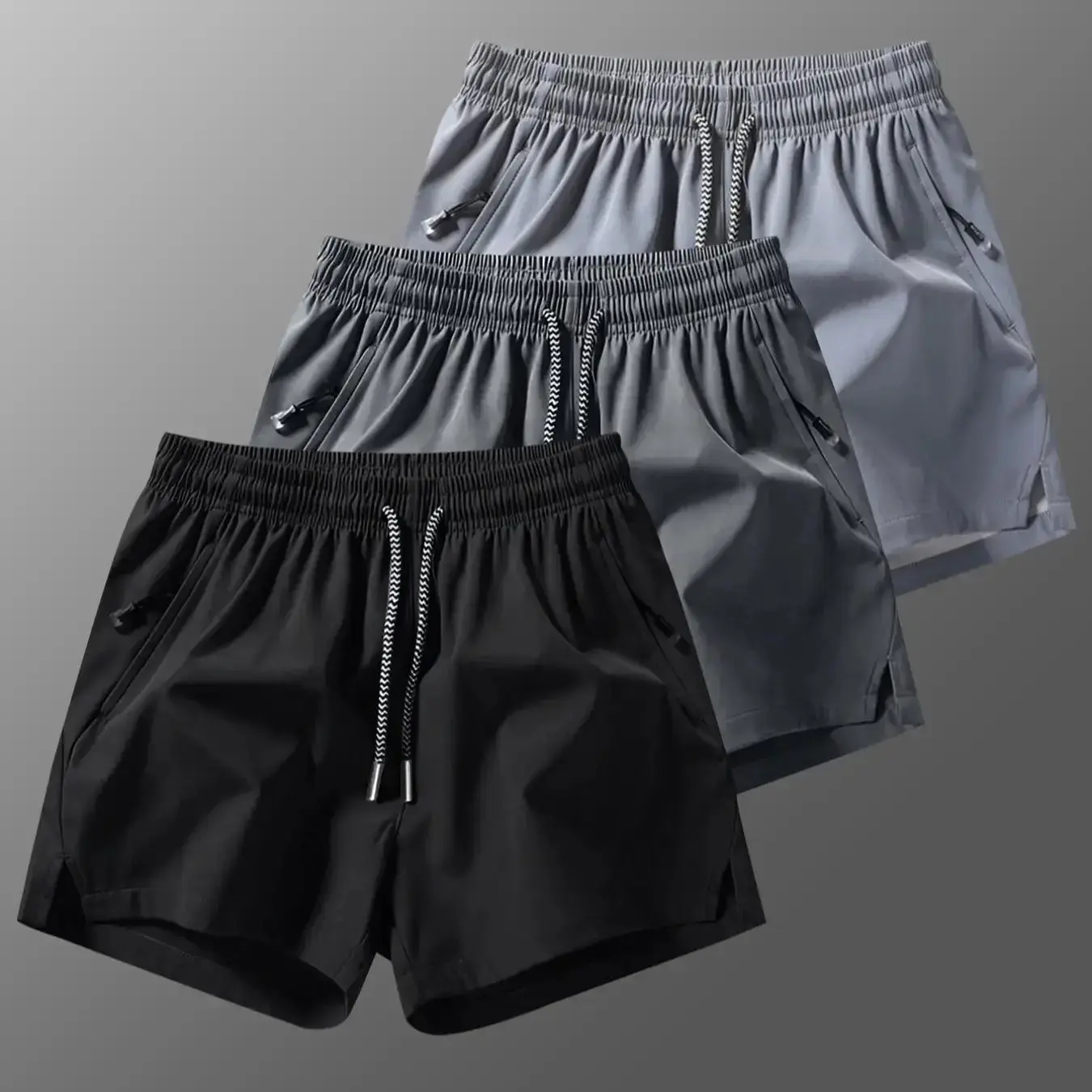 3-Pack Men's Casual Shorts, Plain Solid Color Athleisure Bottoms, Soft Breathable Fabric with Elastic Waist, Drawstring & Pockets for Summer Daily Wear, Soft Breathable Shorts, Daily Wear From Home To Gym, Elastic Waist Ease, Hands‑Free Pockets
