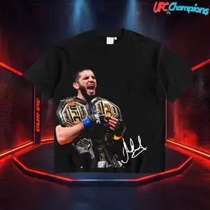 Fight For Wear Islam Makhachev UFC322 Double Printed Sided Heavy Cotton Shirt UFC Tshirt Fan Apparel Menswear Direct-to-garment Breathable Printing.