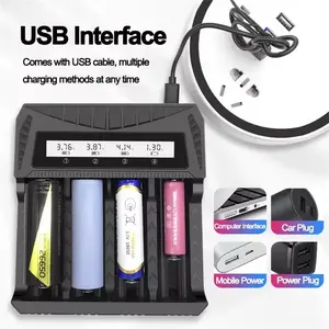 USB Intelligent LCD Battery Charger, 1/2/4 Slot Charging Station, Compatible with 4.2v Li-Ion 18650 & 1.2v Ni-Mh Aa Aaa Batteries