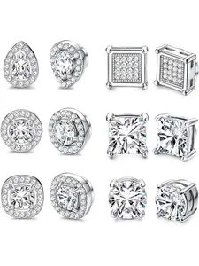 6 Pairs Magnetic Earrings for Women Men Stainless Steel Cubic Zirconia Earrings Stud Round Square Teardrop Earrings CZ Non Pierced Jewellery Hypoallergenic Fake Earrings Set Gift Stud Earring Jewelry Ear Studs