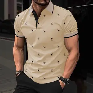 New European And American Men's Lapel Polo Flamingo Short-sleeved Shirt Fashionable And Personalized Printed Street Short-sleeved Top