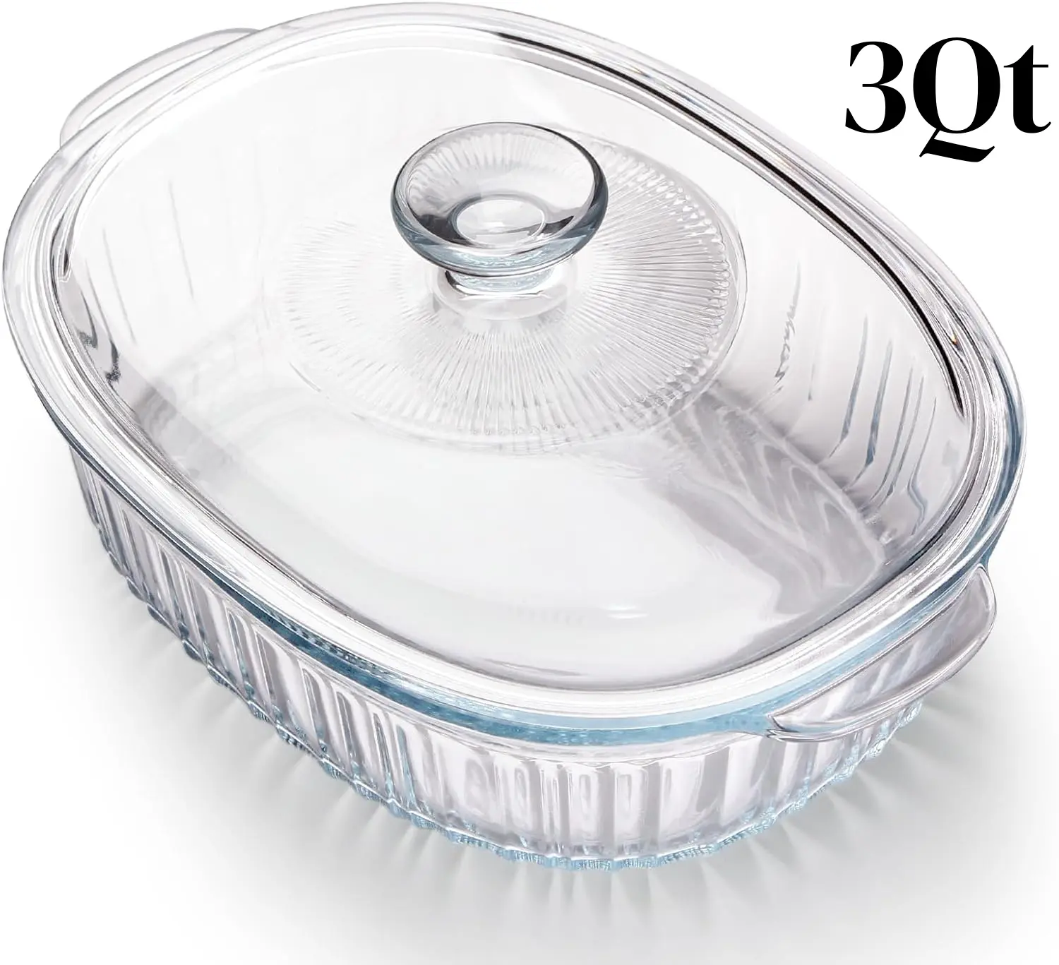 Glass Casserole Dish with Glass Lid, Borosilicate Glass,Casserole Dish for Oven, Baking Dish with Lid (3QT)