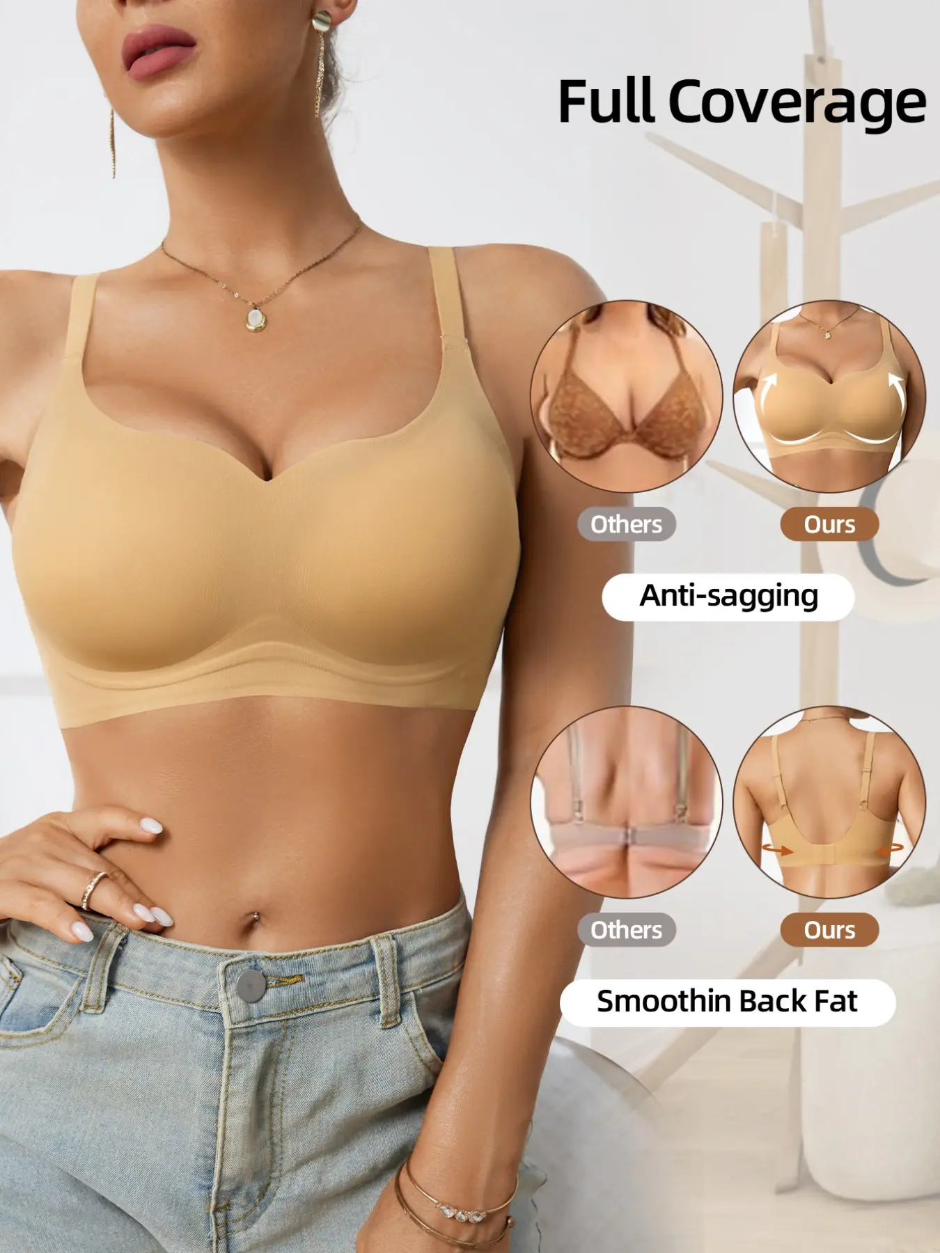 Women's Seamless Jelly Bralette Bra, Soft Support No Steel Cup, Full Coverage Wave Edge, Water Drop Latex Cups, Daily Wear Innerwear