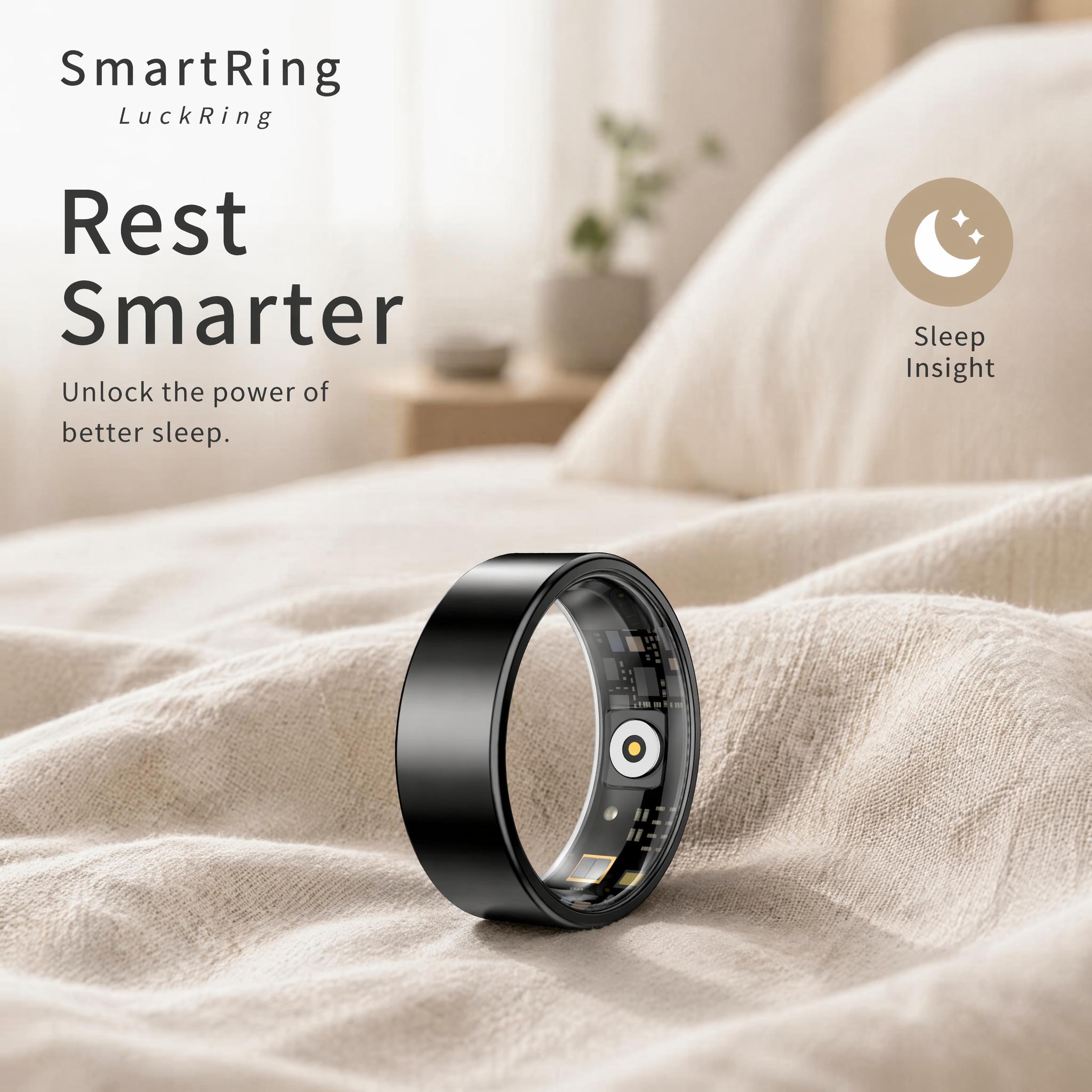 Mirlray Unisex Smart Ring Wearable Tech Fitness Tracker - Blood Oxygen, Blood Pressure, Heart Rate Monitoring, Sleep Tracking with Report, Calorie Tracker, Magnetic Charging, Long Battery, Waterproof, Android App Sync, Gold Size 7 for Adults