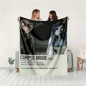 1 piece Corpse Bride 2005 animated film directed by Tim Burton themed flannel blanket - All-season flannel blanket, suitable for sofas and beds, super soft and comfortable, modern design style, digitally printed pattern, 100% polyester material