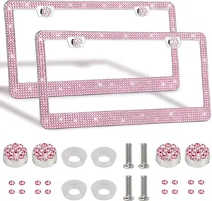 2 Pack Bling License Plate Frames  Sparkly License Plate Frame for Women Durable Pink Bling  Accessories