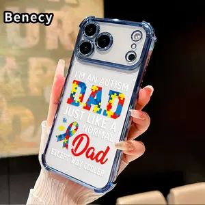 Phone Case for iPhone 17 Pro Max 16 15 Plus Air 14 13 12 11 E Autism Dad Pride Pattern Four-corner Thickened Anti-drop Protective Silicone Cover Gift
