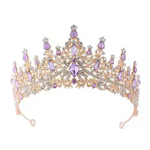 Crown and Tiara Headbands for Women  Beautifully Tiara & Crown Girls Bride Headpiece for Wedding  Halloween  Princess  Prom   Sets  White Purple, 1 Pack