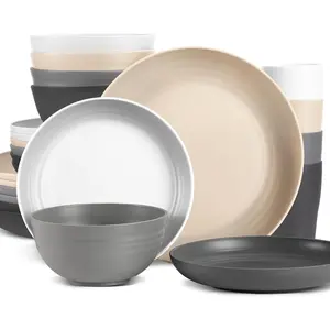 Wheat Straw Dinnerware Sets for 8, 32 count Lightweight Unbreakable Plates and Bowls Sets for  , Dishwasher Microwave Safe Plastic Dinnerware set, Plastic Dishes Set for Camping Rv