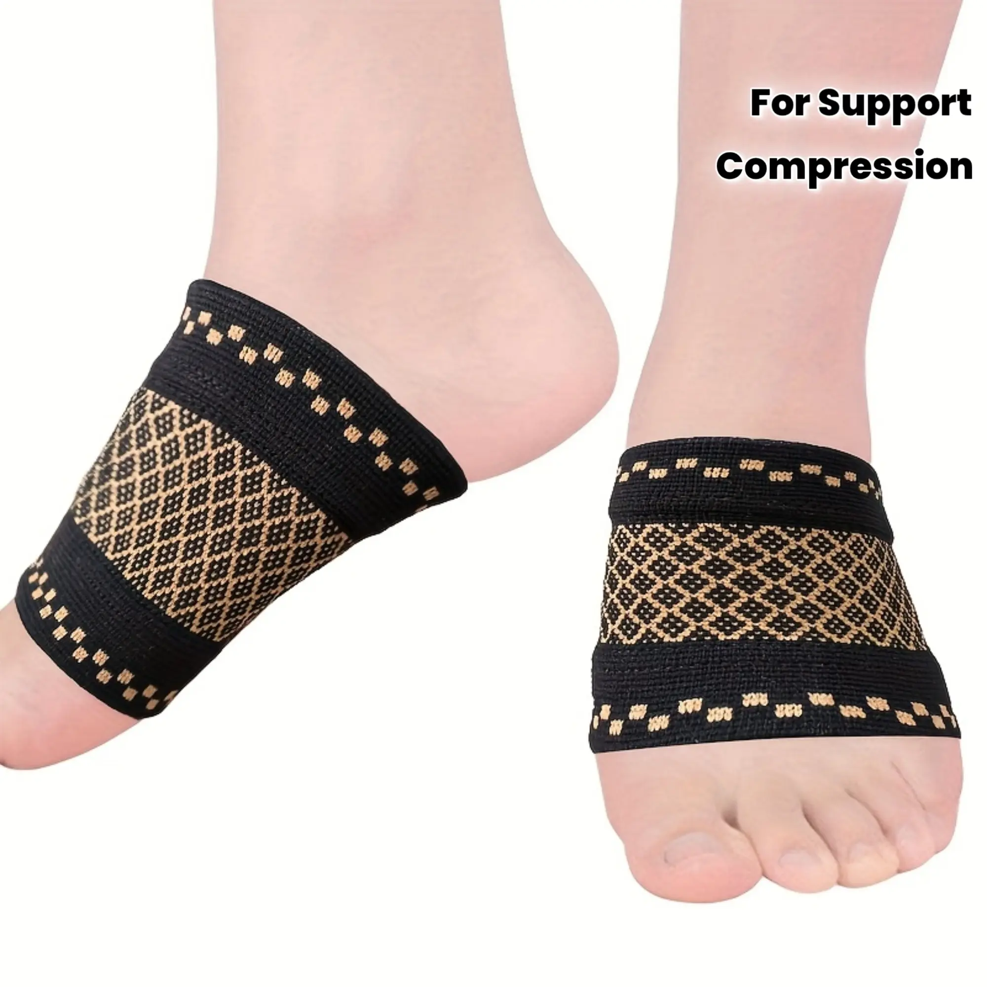 2pcs 1 Pair Compression Copper Arch Support for Men & Women - 2 Half Socks/Sleeve Compression Brace Arch Support Braces for Flat Feet & High Arches, Foot Care (Copper)-one size fits