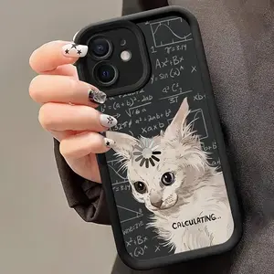 Matte Black Thinking Cat Case - Full-Body Shockproof with Shock Absorption, Perfect for iPhone 16 Pro Max 17 Air 14 15 Plus 11 12 13 Pro Max Case