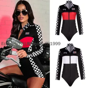 Women Racer Cosplay Costume Fashion Sexy Racing Queen Cosplay Uniform Suit One-Piece Training Racing Jumpsuits Halloween Costume