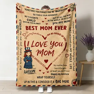 1Pc Best Mom Ever Throw Blanket 60"x80", Comfortable Flannel Blanket, Love Message Heart Pattern Blanket, Ideal for Couch Bedroom Use, Four Seasons Gift for Mom Birthday Mothers Day Women