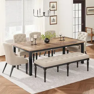 Industrial Dining Table for 6-8 People, 78.7 Inch Long Wooden Kitchen Table with Sturdy Metal Frame & Rustic Brown Finish - Seats 6 Rectangular Counter for Dinner, Kitchen, Easy to Install