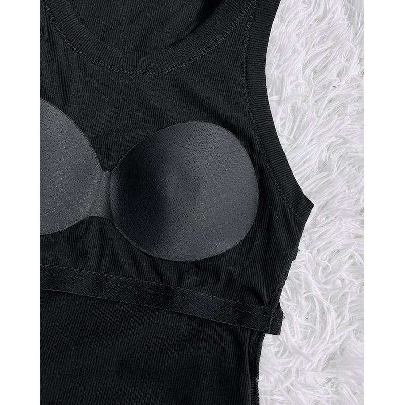 Women's Built-in Bra Tank Top - Racerback Ribbed Workout Shirt Leggings Jeans Knit Seamless Soft Shorts Stretchy Sweatpants Viscose Skinny