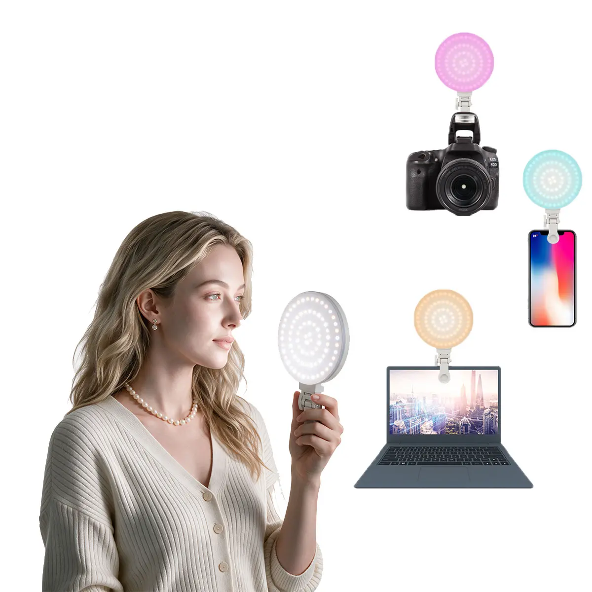 RGB Pocket Beauty Fill Light, 2026 New Rechargeable Mini Video Light with Phone Clip,7W 2000mAh,3200K-6500K Adjustable,20 Light Modes, Ideal for Product Shooting, Food Photography, Selfie, Meeting & Live Streaming Vlog laptop