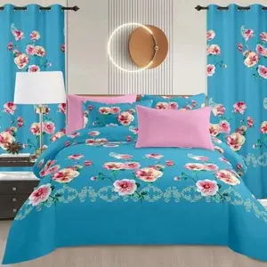 (No Comforter)  King Size 8-Piece Decorative Pattern Bedding Set with Matching Curtains Complete Set with Pillowcases  (No Comforter) Coordinated Artwork for Modern Bedroom