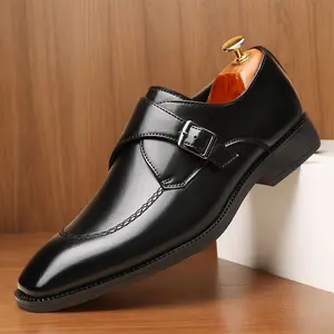 Men's large size retro vintage monk shoes with adjustable buckle strap, comfortable non-slip rubber sole, durable formal shoes, men's business shoes 61809