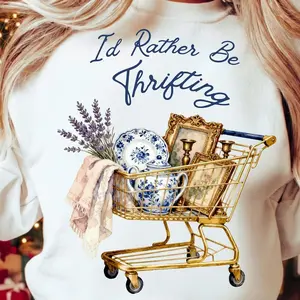 I’d Rather Be Thrifting tee | Cute Thrift Cart Quote Design | Vintage Shopping Lover Sublimation | Retro Resale. Printed t-shirt. Unisex H
