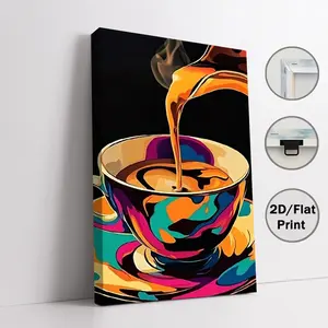 Colorful abstract coffee pouring canvas wall art, 2D HD print pop art kitchen poster, framed/unframed wall decor for home, modern coffee lover artwork, great home decoration gift