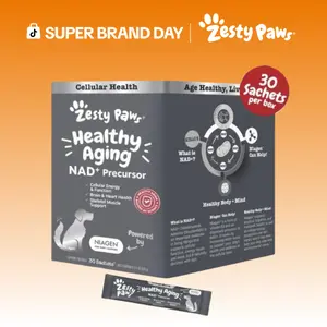 Zesty Paws Healthy Aging Supplement Powder, NAD+ Precursor Cellular Metabolic Heart Brain and Skeletal Muscle Support for Dogs - 30 Sachets